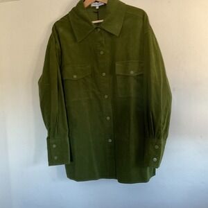 WeWoreWhat Corduroy Remi Utility Button Down Oversized Shirt Moss Green Size XS